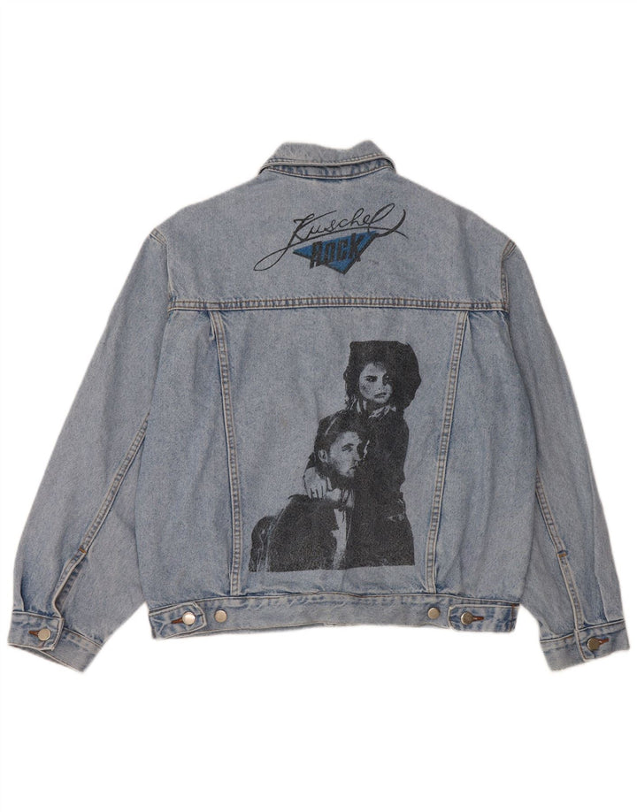 VINTAGE muška grafička traper jakna UK 36/38 Mali plavi pamuk