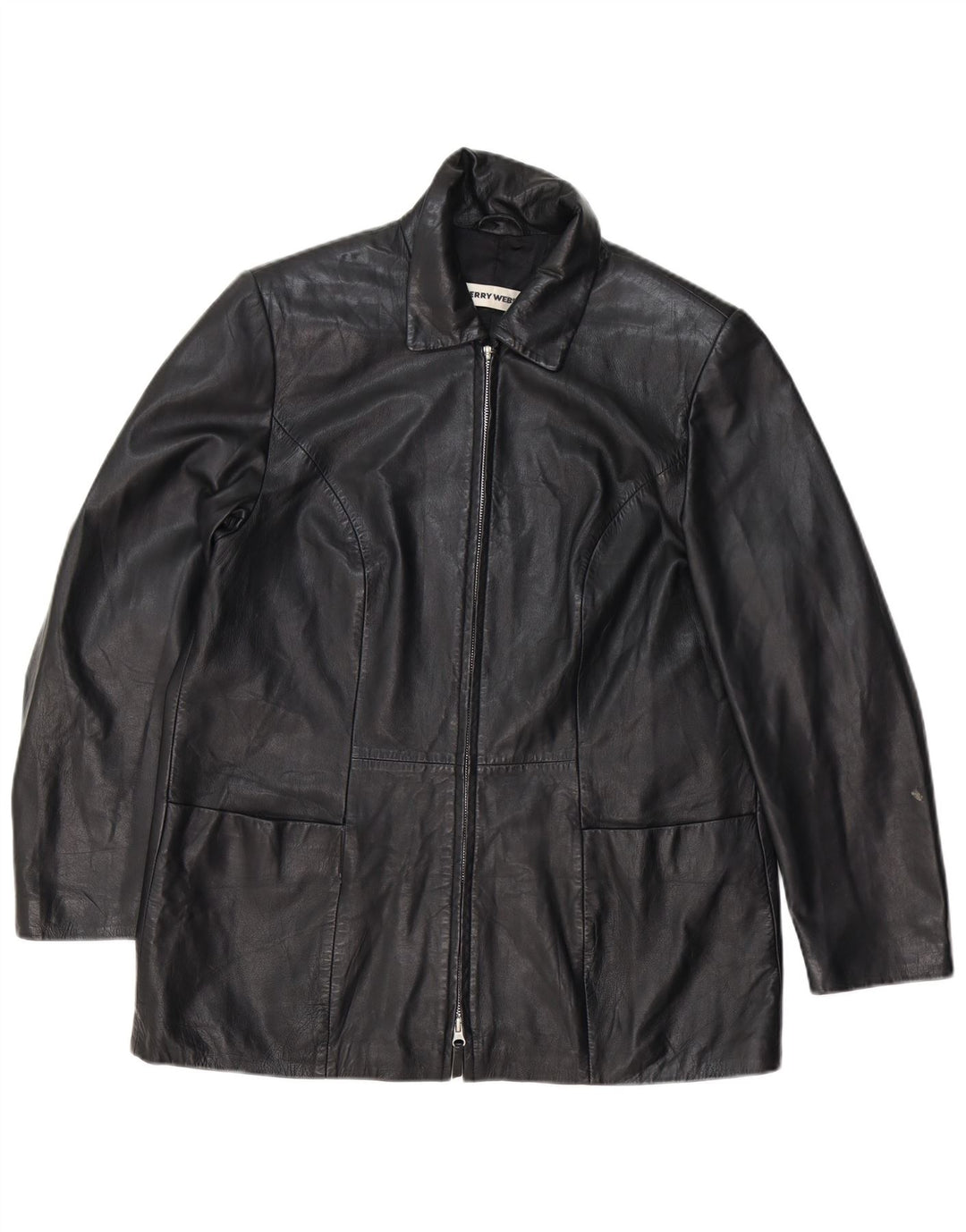 GERRY WEBER Ženski kožni kaput UK 16 Veliki crni kožni