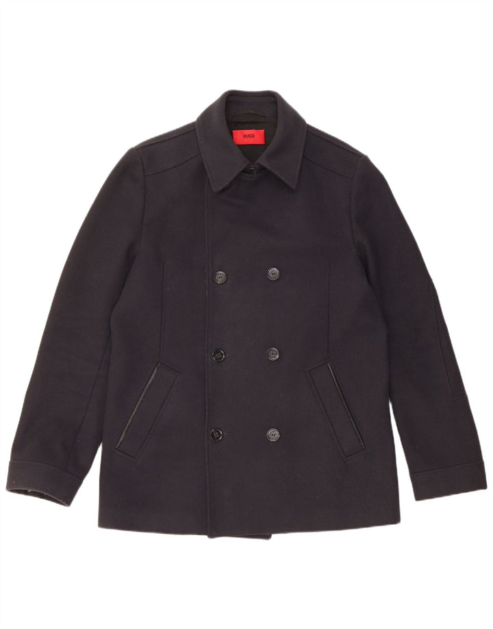 Muški kaput Hugo Boss Pea Coat UK 40 Large tamnoplava djevičanska vuna