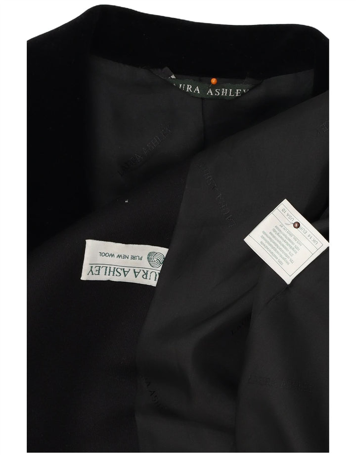 LAURA ASHLEY Ženska duga jakna s 4 gumba UK 14 Velika crna vunena