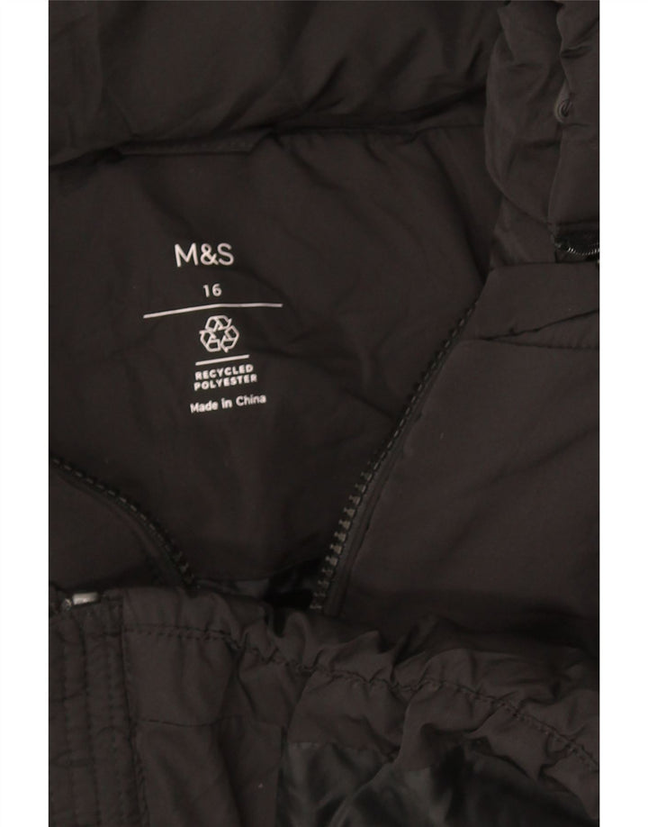 Marks & Spencer ženska podstavljena jakna s kapuljačom UK 16 veliki crni poliester