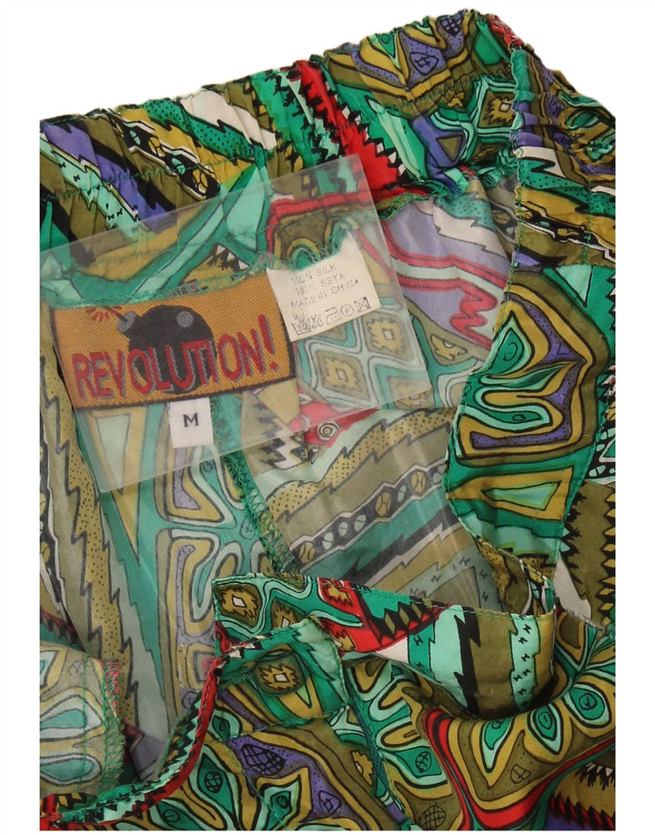 Vintage ženske široke ležerne kratke hlače srednje veličine W28 od zelene patchwork svile