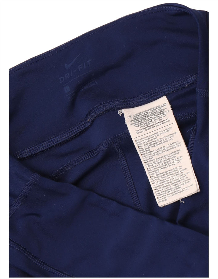 Nike Ženske Dri Fit Leggings UK 14 Large Navy Blue Geometric Polyester