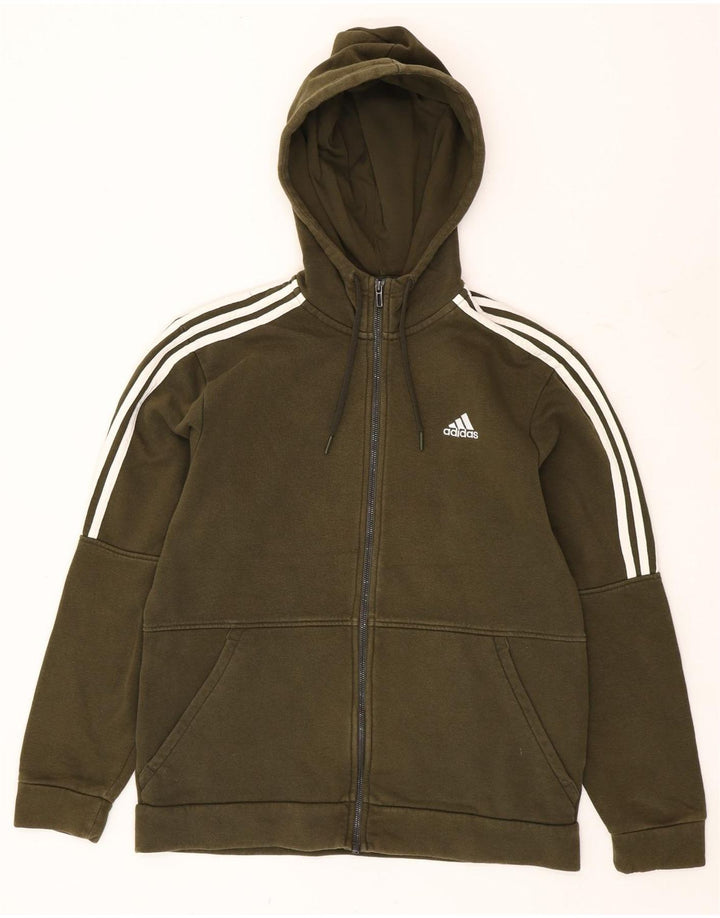 Adidas muški pulover s kapuljačom na patentni zatvarač, srednji kaki pamuk