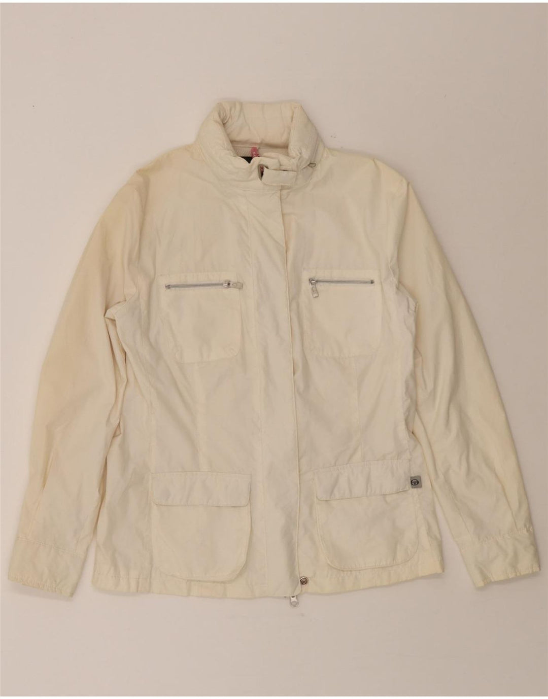 SERGIO TACCHINI Womens Hooded Utility Jacket IT 44 Medium Off White Vintage Sergio Tacchini and Second-Hand Sergio Tacchini from Messina Hembry 