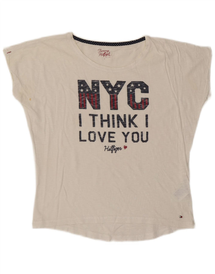 TOMMY HILFIGER Ženska prevelika majica s kratkim rukavima UK 10 Mala bijela