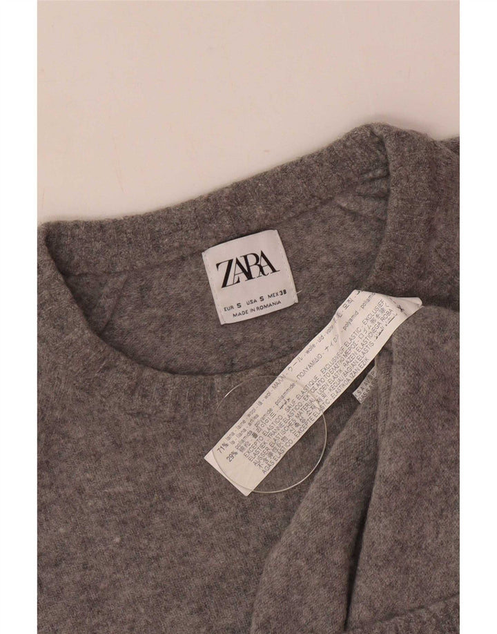Zara muški pulover s lađastim izrezom mali sivi vuneni