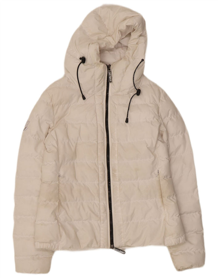 Superdry ženska podstavljena jakna s kapuljačom UK 12 srednji bijeli poliester