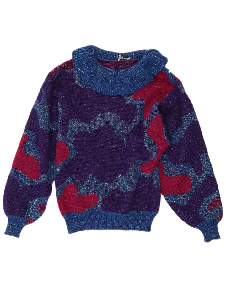 VINTAGE ženski pulover s rol izrezom UK 10 Mali, višebojni