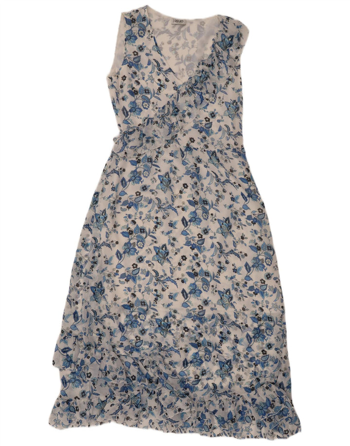 LIU JO Ženska maksi haljina bez rukava s volanima IT 40 Mala bijela cvjetna