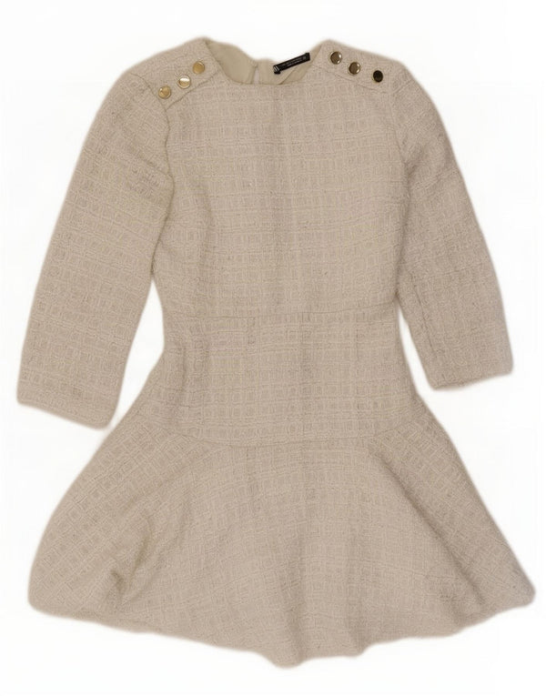 Zara ženska haljina A-kroja 3/4 rukava UK 6 XS bijela poliester