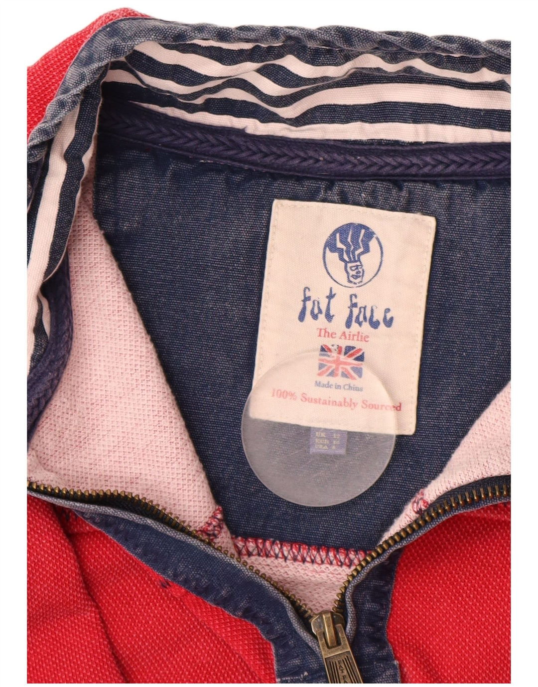 FAT FACE Ženska majica s izrezom s patentnim zatvaračem UK 12 Srednje crveni pamuk