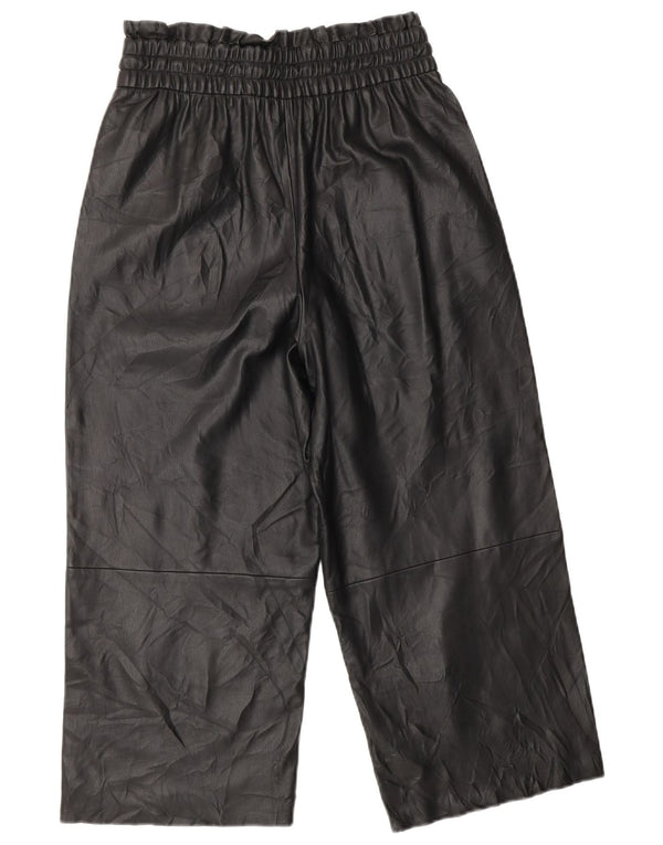 ZARA Womens Crop Wide Leg Faux Leather Trousers XS W25 L20 Black