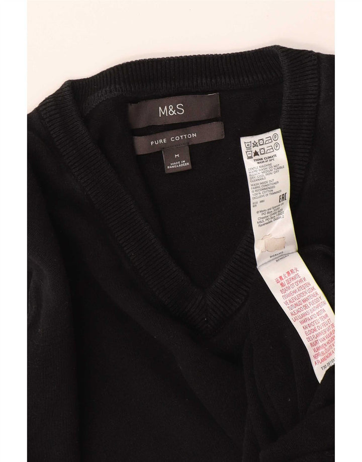 Marks & Spencer muški džemper s V-izrezom Srednje crni pamuk