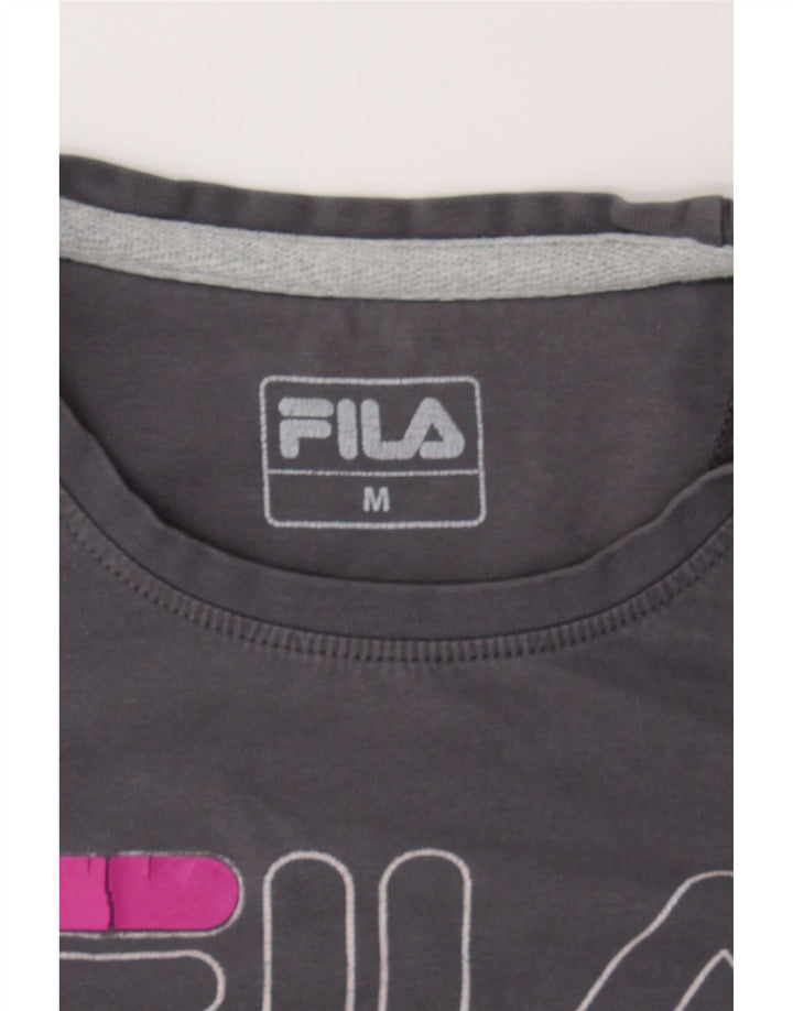 FILA Womens Graphic Top Long Sleeve UK 12 Medium Grey Cotton Vintage Fila and Second-Hand Fila from Messina Hembry 