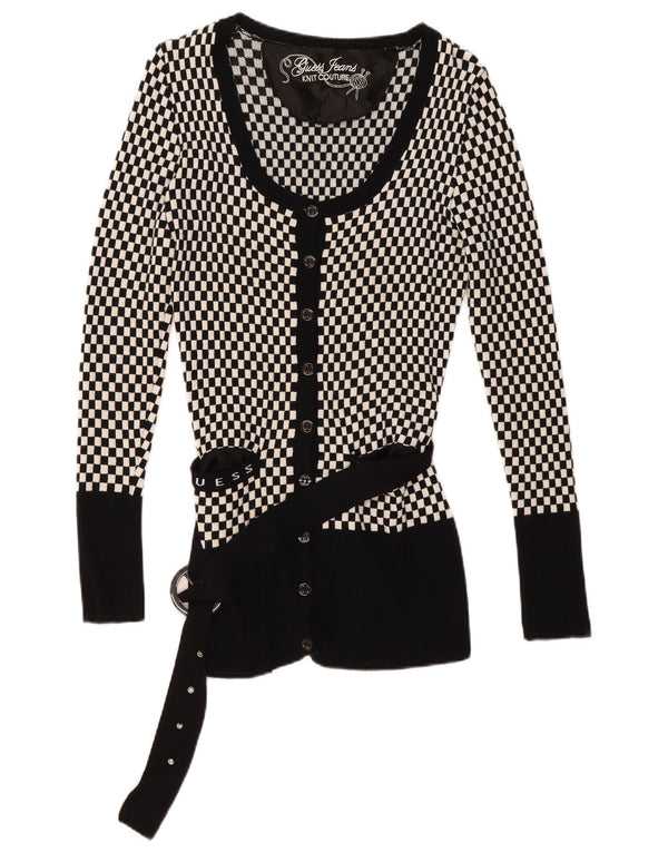 Guess ženski kardigan pulover UK 14 Velika crna geometrijska viskoza