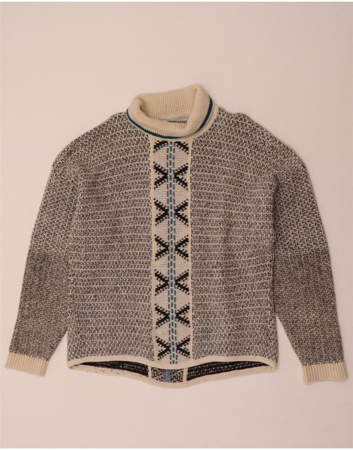 Vintage muški pulover s rol izrezom Veliki sivi geometrijski vuneni