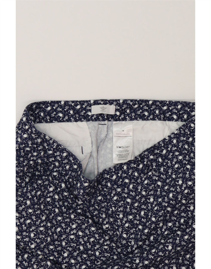 DOCKERS Womens Abstract Pattern Capri Trousers US 14 XL W34 L21 Navy Blue Vintage Dockers and Second-Hand Dockers from Messina Hembry 