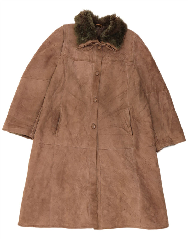 VINTAGE ženski kaput od šišanih šiša UK 14 Veliki bež