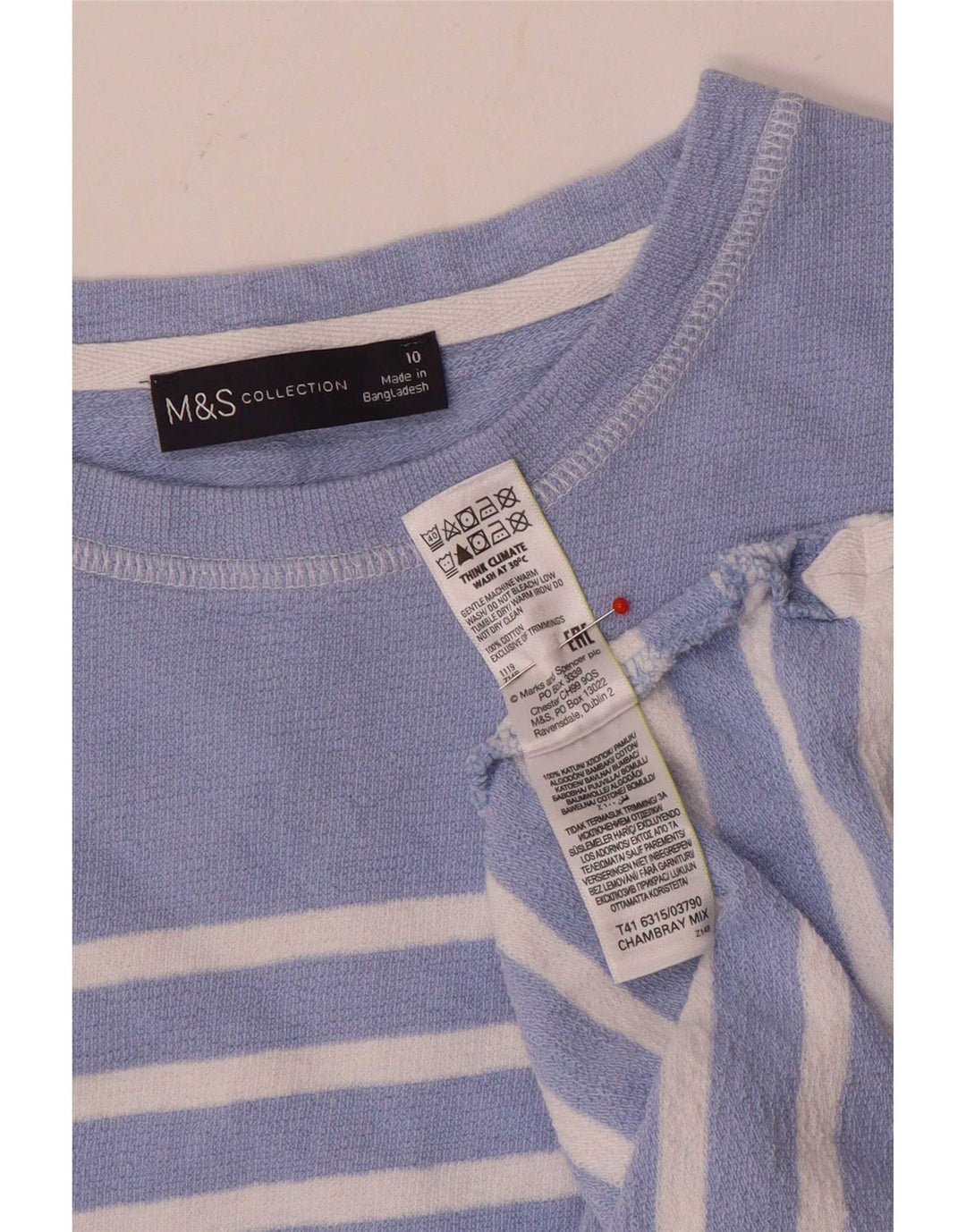 Marks & Spencer ženska majica dugih rukava UK 10, pamuk s malim plavim prugama