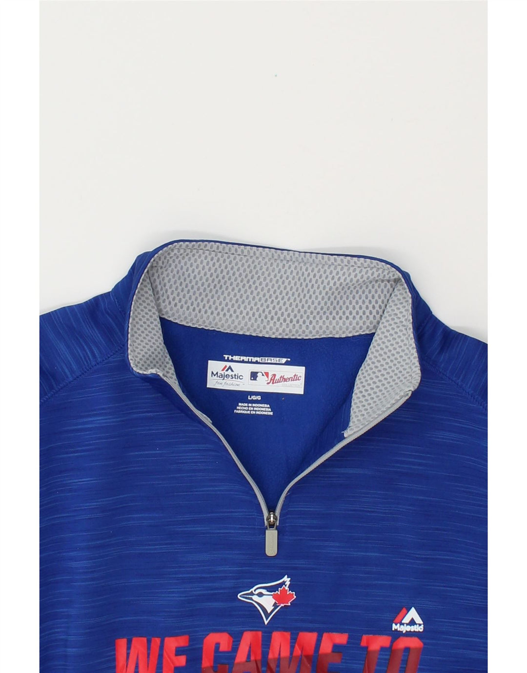 MAJESTIC Womens Graphic Zip Neck Pullover Tracksuit Top UK 16 Large Blue Vintage Majestic and Second-Hand Majestic from Messina Hembry 
