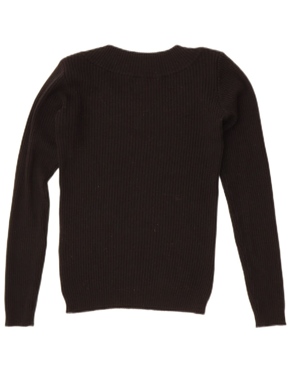 Vintage ženski pulover s kratkim izrezom UK 10 Mali crni vuneni