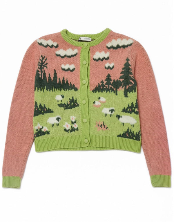 Zara ženski kratki kardigan pulover UK 10 Small Pink Colourblock