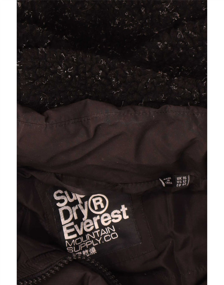 Superdry ženska prevelika podstavljena jakna s kapuljačom UK 16 veliki crni poliester