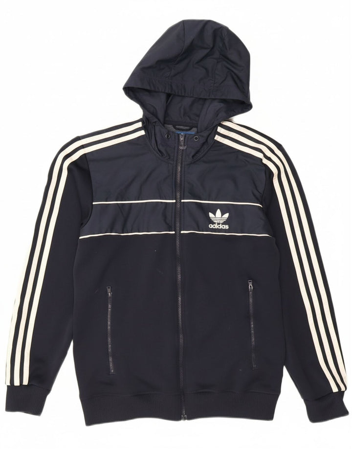 Adidas muški pulover s kapuljačom na patentni zatvarač mali tamnoplavi poliester