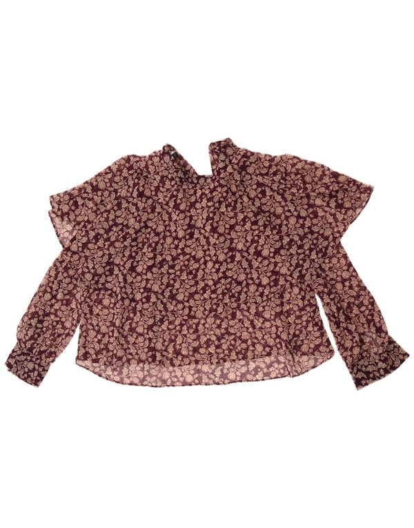 Zara ženska prevelika kratka majica dugih rukava UK 6 XS Bordo cvjetni