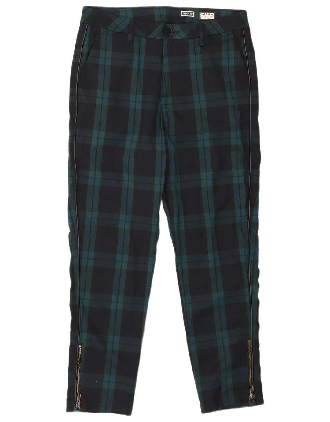 SUPERDRY ženske uske chino hlače UK 12 Srednje W32 L26 tamnoplava karirana