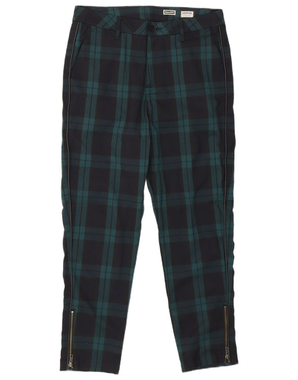 SUPERDRY ženske uske chino hlače UK 12 Srednje W32 L26 tamnoplava karirana