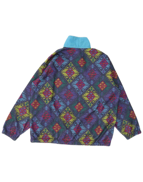 Vintage Mens Button Neck Fleece Jumper XL Multicoloured Geometric