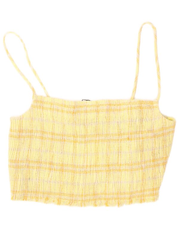 Zara Womens Crop Top Medium Yellow Check Cotton