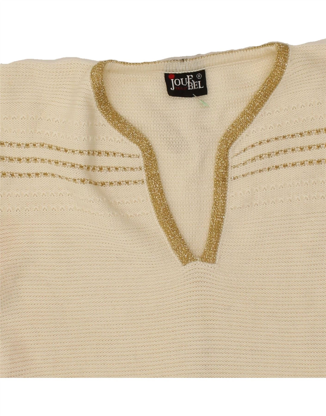 VINTAGE Womens V-Neck Jumper Sweater UK 12 Medium Off White Vintage Vintage and Second-Hand Vintage from Messina Hembry 
