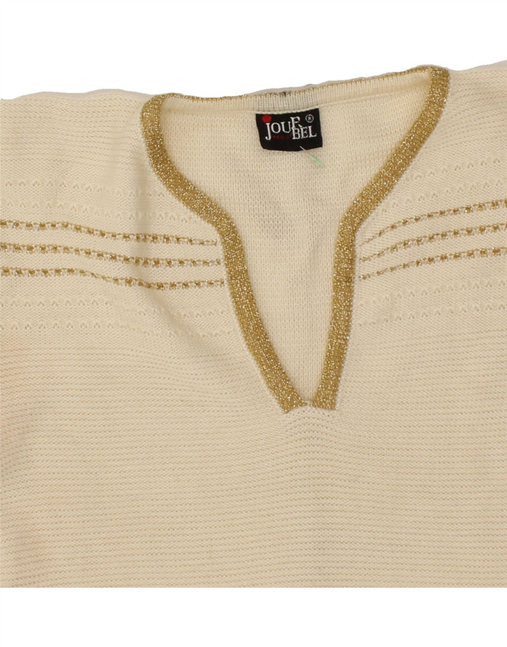 VINTAGE Womens V-Neck Jumper Sweater UK 12 Medium Off White Vintage Vintage and Second-Hand Vintage from Messina Hembry 
