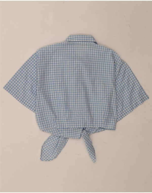 Vintage Womens Crop Short Sleeve Shirt Blouse UK 12 Medium Blue Gingham