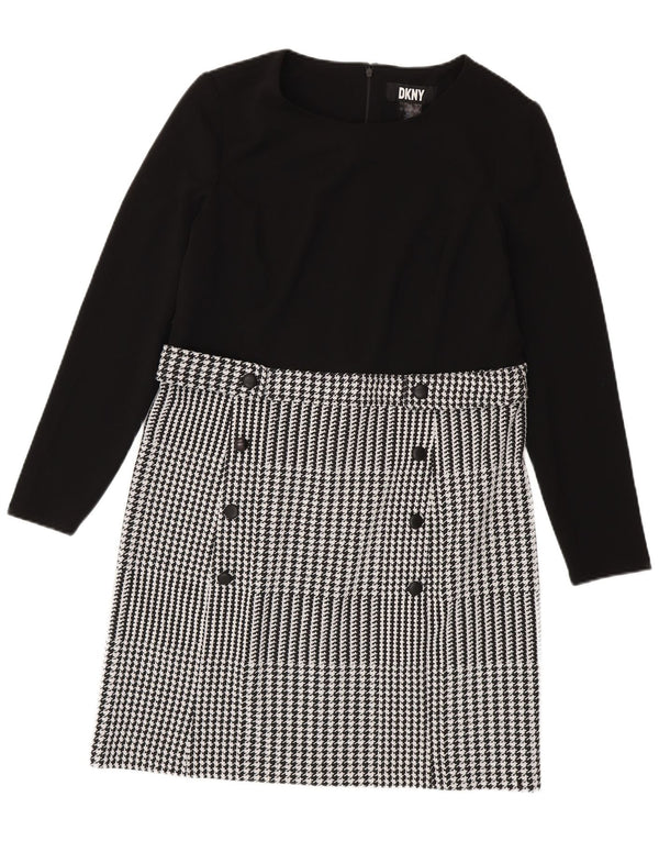 Dkny ženska plašt haljina dugih rukava US 14 XL, crna klasična houndstooth
