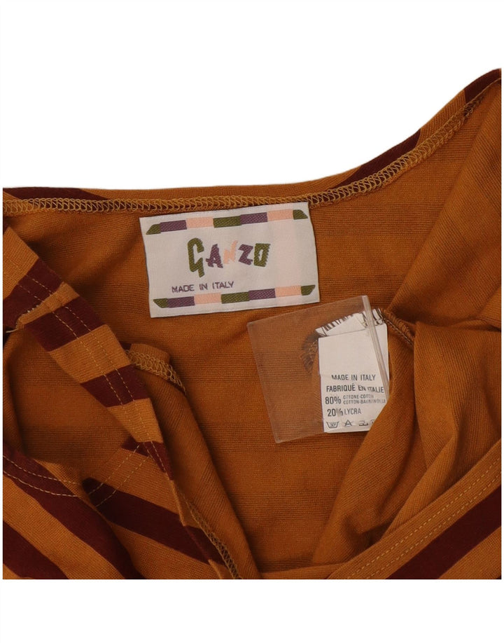 VINTAGE ženski bodi bez rukava UK 12 Pamuk na srednje smeđe pruge