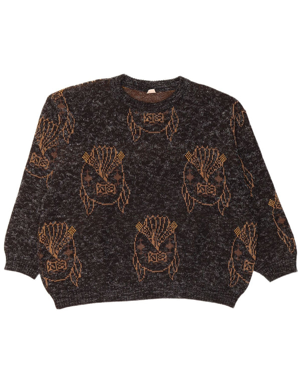 VINTAGE ženski džemper s okruglim izrezom UK 18 XL, crni, flekasti