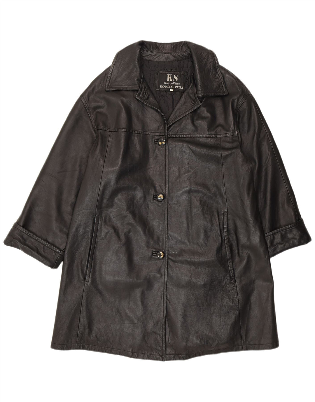 KIROS Womens Leather Coat IT 46 Large Black Leather