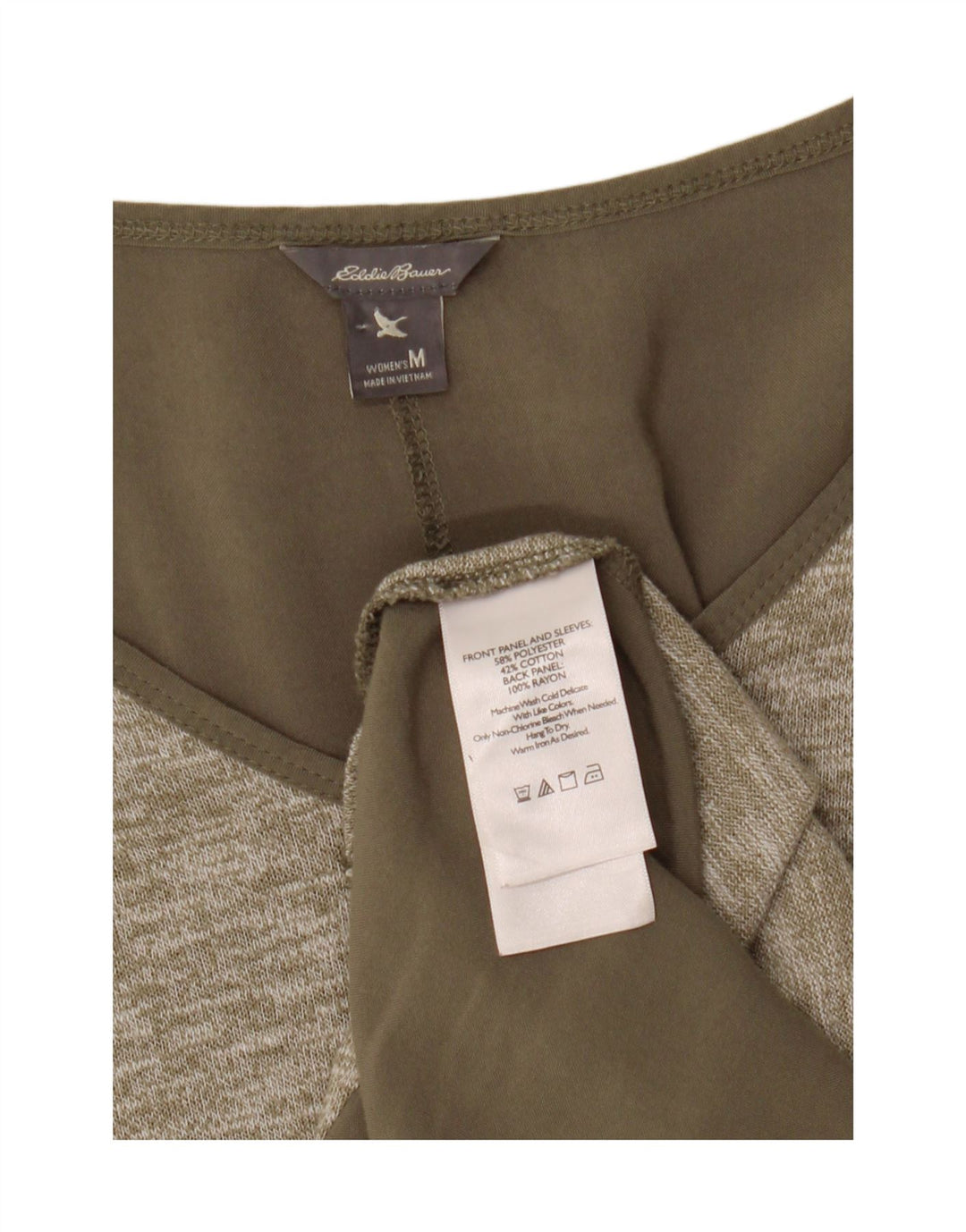 EDDIE BAUER Womens Tunic Top UK 12 Medium Khaki Colourblock Polyester Vintage Eddie Bauer and Second-Hand Eddie Bauer from Messina Hembry 