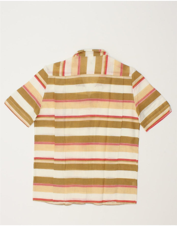 VINTAGE Womens Short Sleeve Shirt EU 36 Small Beige Striped Polyester Vintage Vintage and Second-Hand Vintage from Messina Hembry 