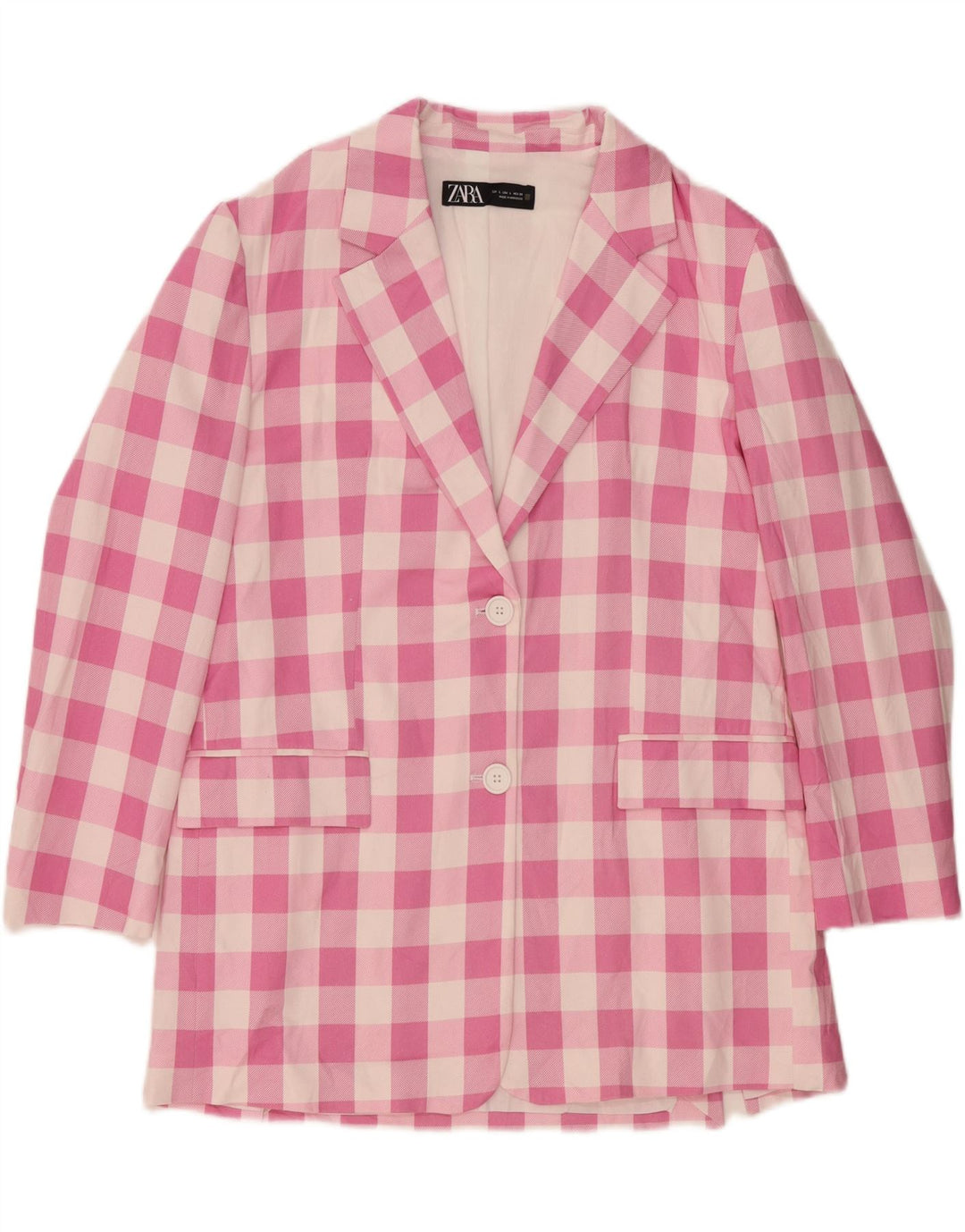 ZARA ženski sako sa 2 gumba UK 16 Large Pink Gingham
