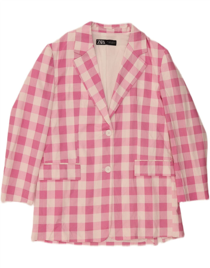 ZARA ženski sako sa 2 gumba UK 16 Large Pink Gingham