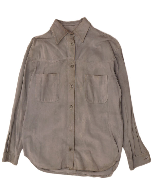 Vintage Womens Suede Shirt IT 44 Medium Blue Leather