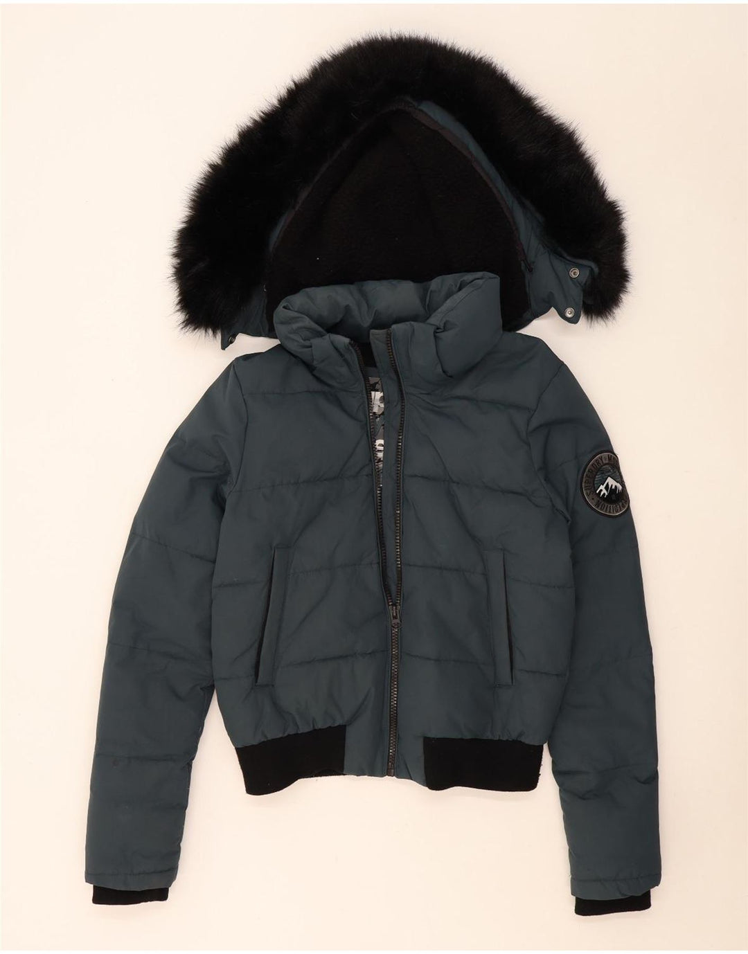 Superdry ženska podstavljena bomber jakna s kapuljačom UK 14 srednje plave boje