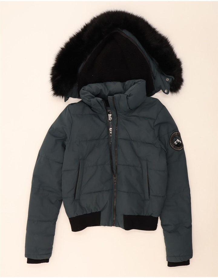 Superdry ženska podstavljena bomber jakna s kapuljačom UK 14 srednje plave boje