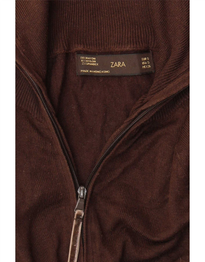 Zara ženski kardigan pulover UK 8 Small Brown Rayon