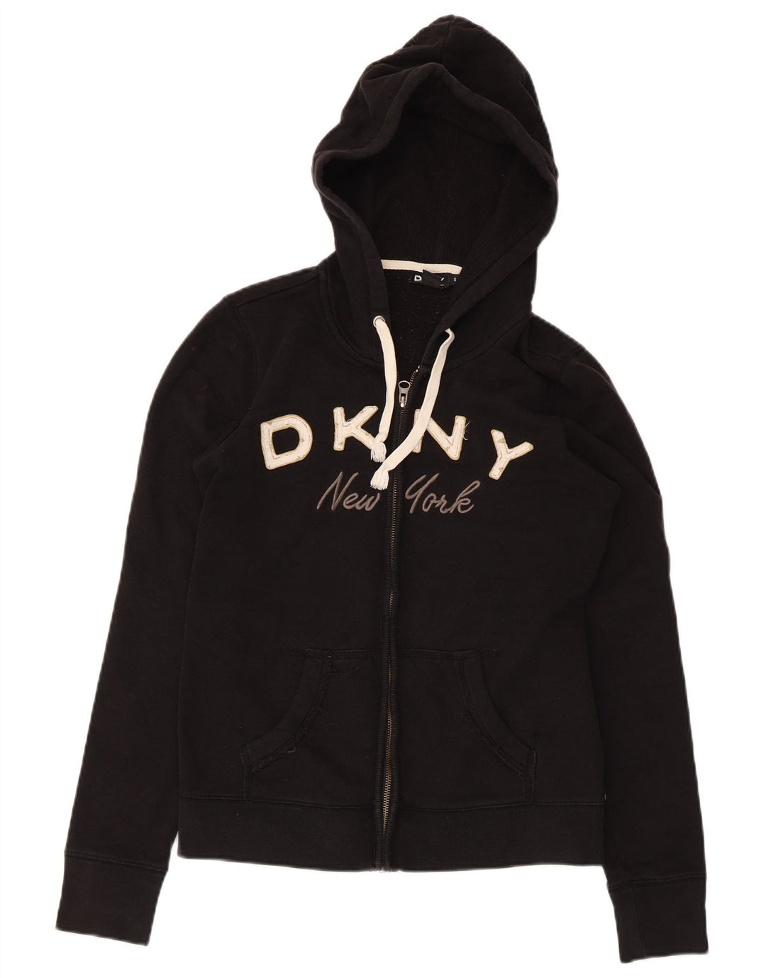 Dkny Ženska pulover s kapuljačom New York Graphic Zip UK 10 Mali crni pamuk